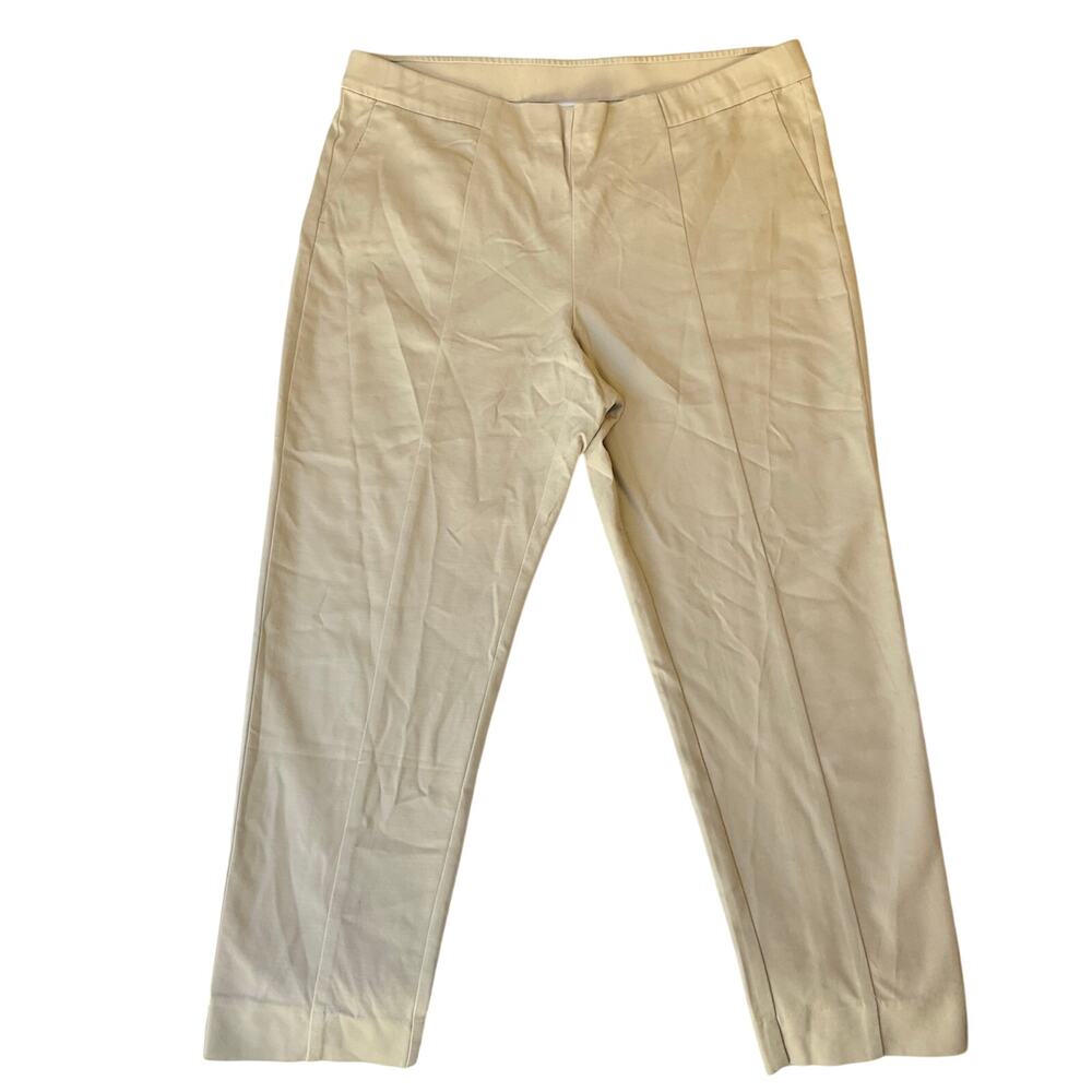 Essential Women Khaki Pants size 16 Petite Beige Slim Ankle Mid Rise Stretch